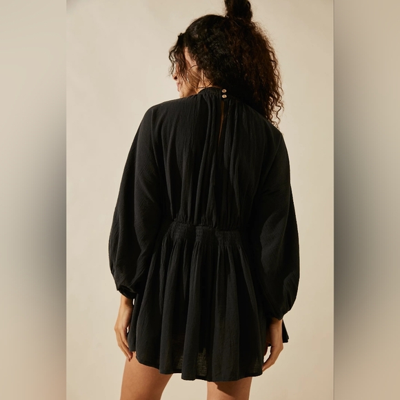 NWT FREE PEOPLE Babydoll Mini Dress For The Moment Boho Empire Waist Y2K Black M - Picture 3 of 10